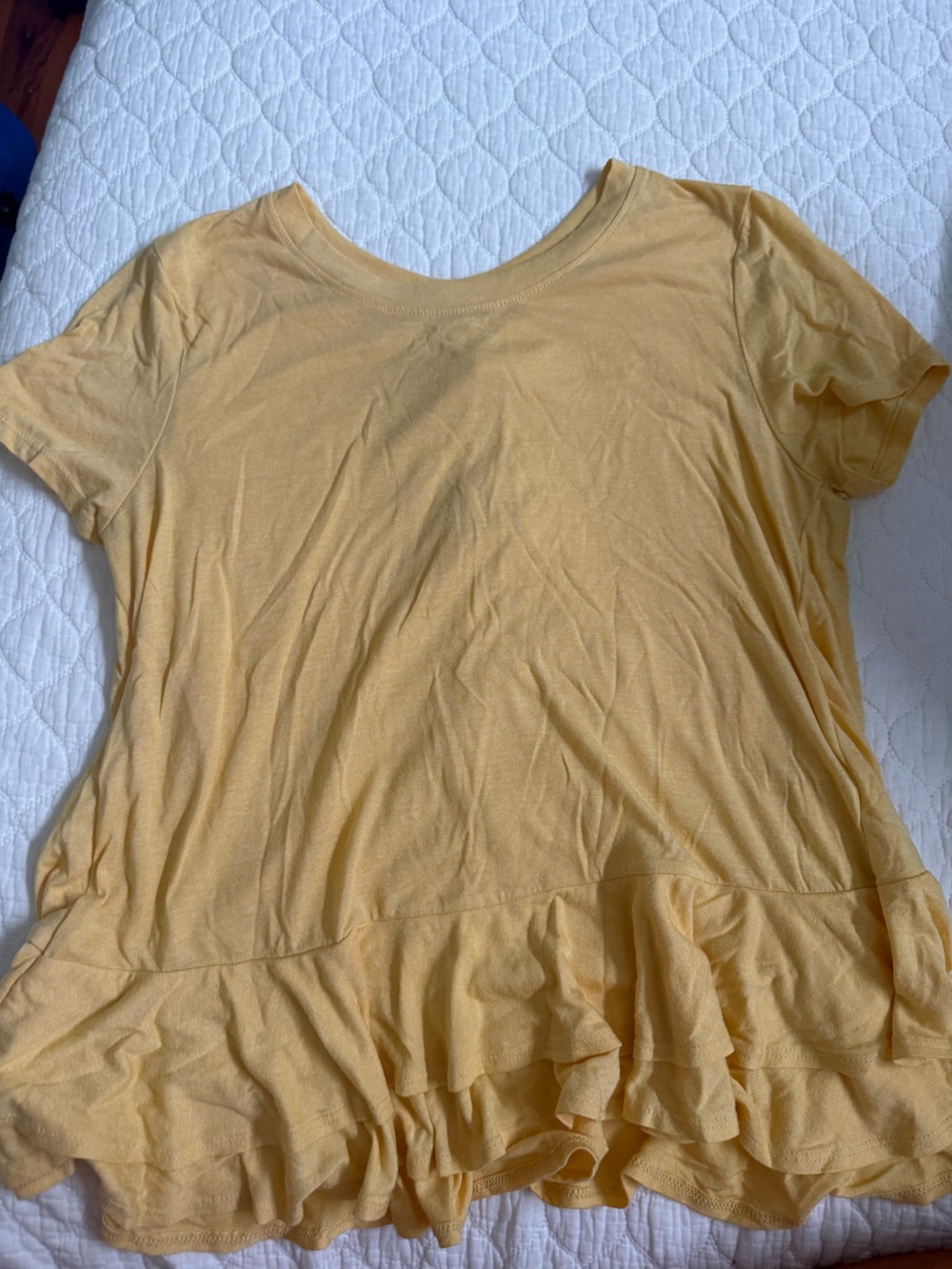 Altar'd State Mustard Yellow Short Sleeve Ruffle Hem Tee